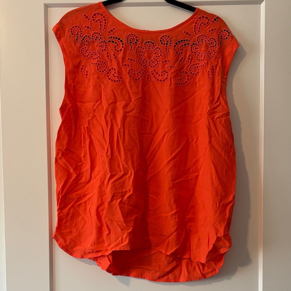 LOFT Vibrant Orange Blouse with Floral Details